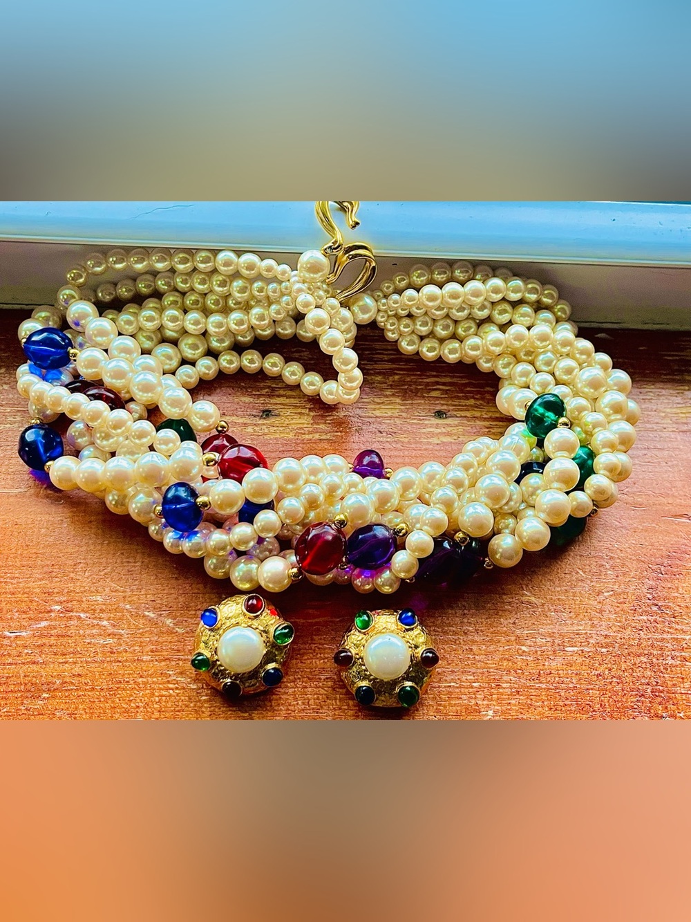 Vintage Richelieu 7 Strand Torsade Choker & Earring Set Runway High Fashion